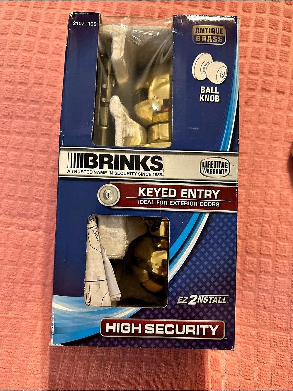 Brinks EZ2Install High Security Keyed Entry Ball Knob Brass Ball Knob Keyed